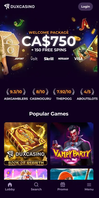 Dux Casino on a phone