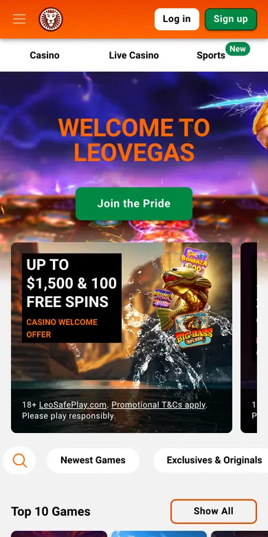 LeoVegas mobile lobby