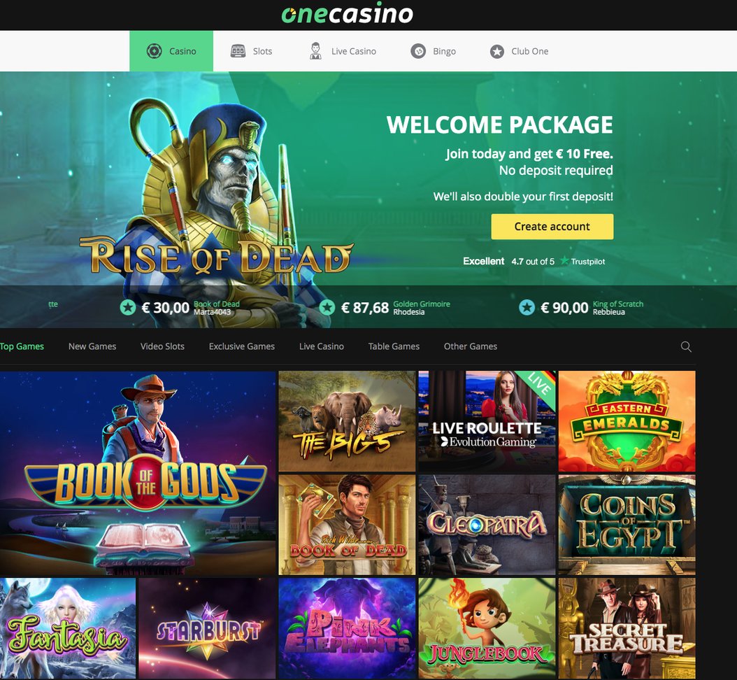 Screenshot of the official website of One Casino